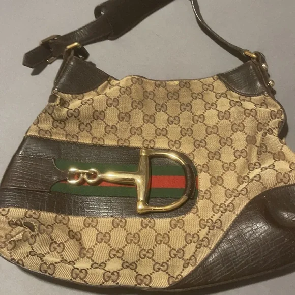 Authentic well used good condition Gucci medium hobo logo purse